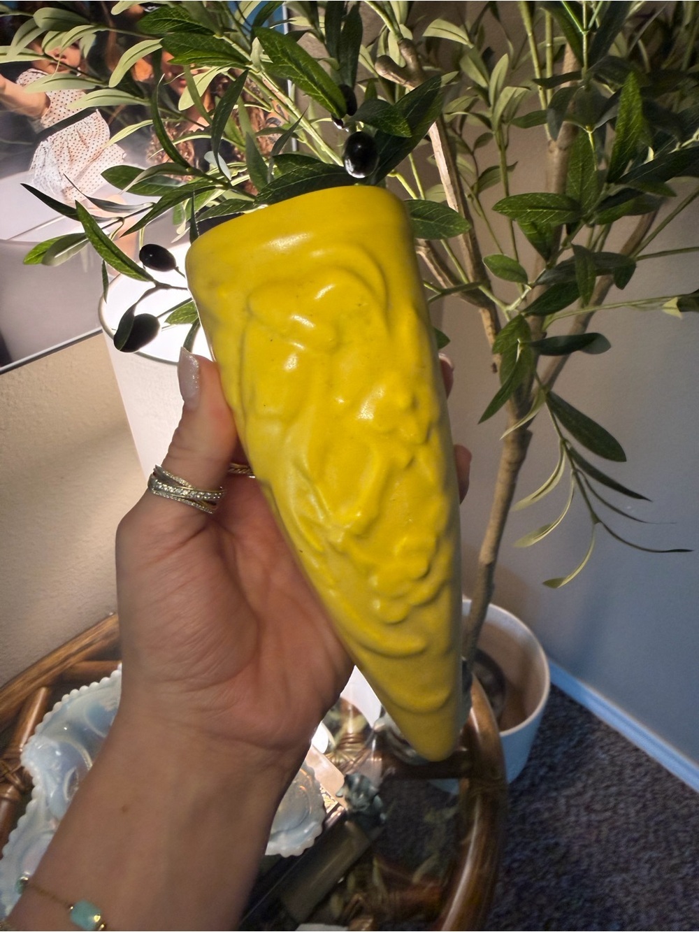 Vintage Yellow Art Pottery Floral Wall Pocket Planter 🌼